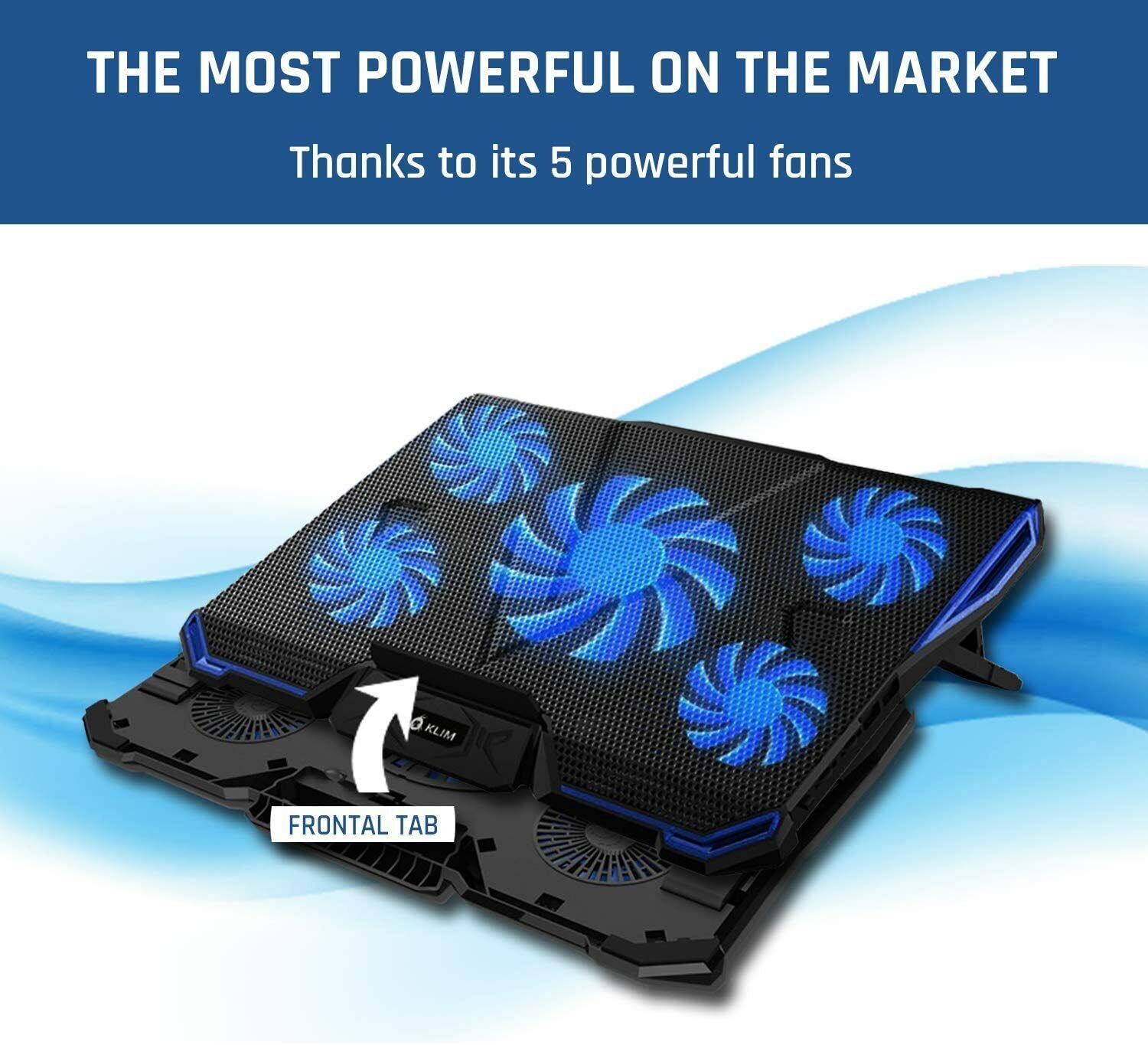 KLIM Cyclone Laptop Cooling Pad & Stand, 5 Fan Notebook Cooler, Blue LED Backlit KLIM B01MU2T4F6 - фотография #2