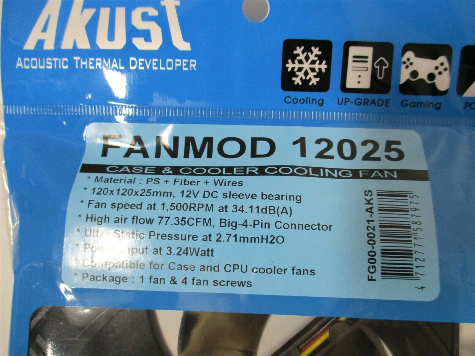 Akust (FG00-0021-AKS) 120x25mm, 12V DC, 3.24W Black Computer Fanmod - Lot of 10  Akust FG00-0021-AKS - фотография #2