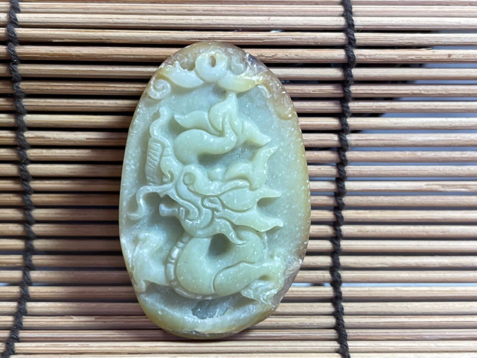 Dragon Jade Green Yellow Red Carved Pendant Good Luck Cloth Cord Certified Cisco Traders