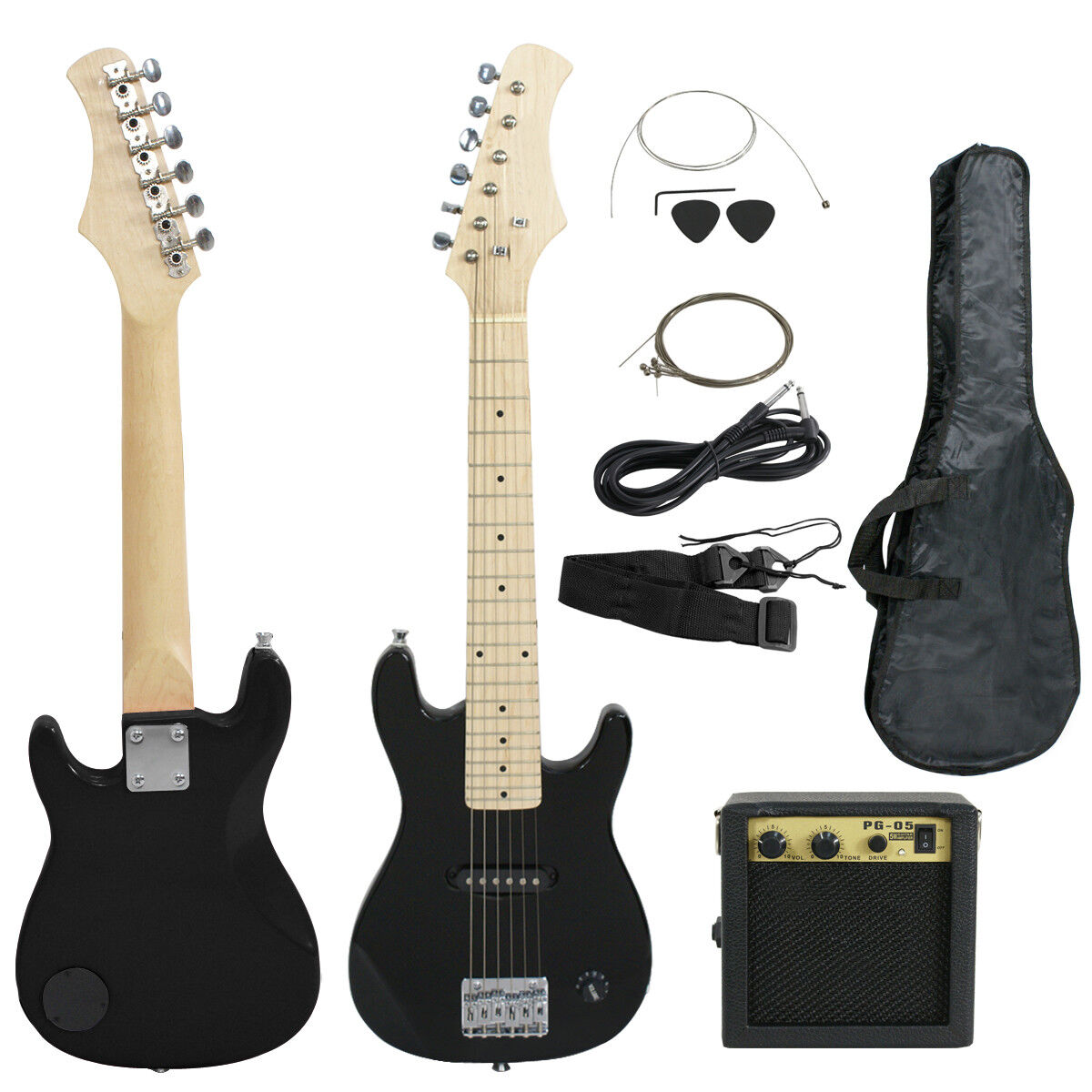 Child Electric Guitar Kids 30" Black Guitar With Amp + Case + Strap and More Segawe GG2008-Y01-1207A-1 - фотография #2