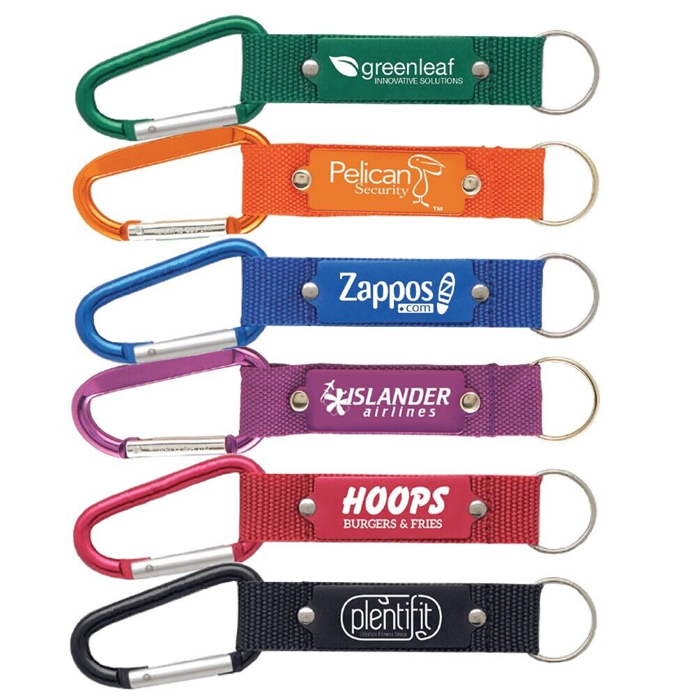 Personalized Strap Happy Carabiner Keychain Printed with your logo/Text -100 QTY Unbranded LAJ