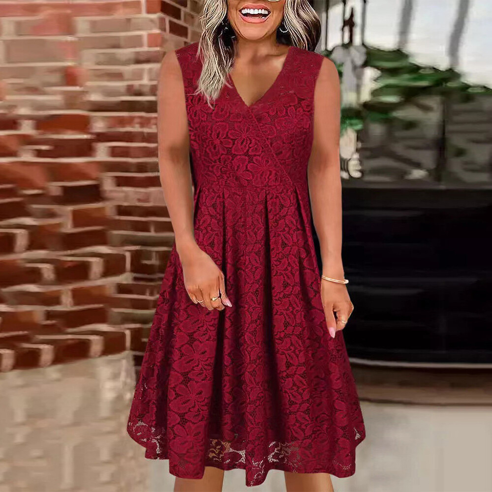 Women's Sexy V Neck Tank Midi Dress Lady Casual Lace Sleeveless Party Dresses US Unbranded Does Not Apply - фотография #8