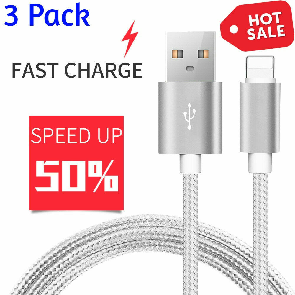 3PACK 10FT Heavy Duty Braided USB Charger Cable Cord For iPhone 11 XS X 8 7 6 6S Unbranded 101-001-002