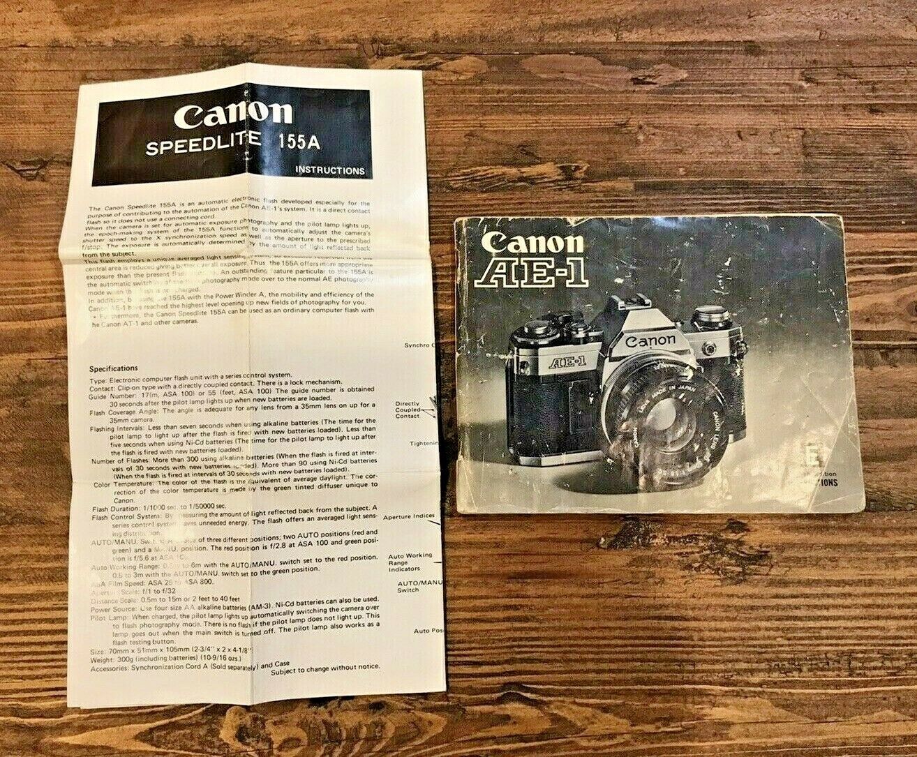 Canon AE-1 and Speedlite 155A Genuine Original User Instruction Manual Booklets  Canon na