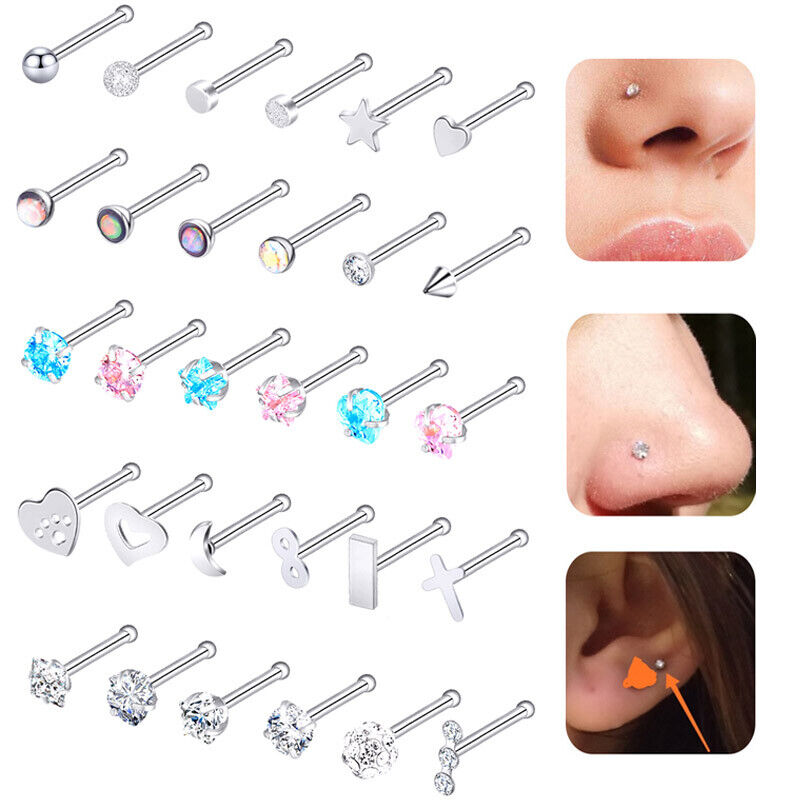 30PCS 20G Colorful CZ Opal Nose Studs Surgical Steel Bone Pin Piercing Jewelry LongBeauty Does Not Apply