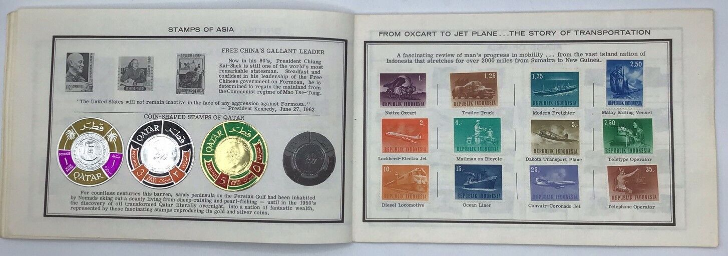 1974 J F Kennedy International Postage Stamp Album 83% full - 1st day JFK cover Kenmore Stamp Company - фотография #9