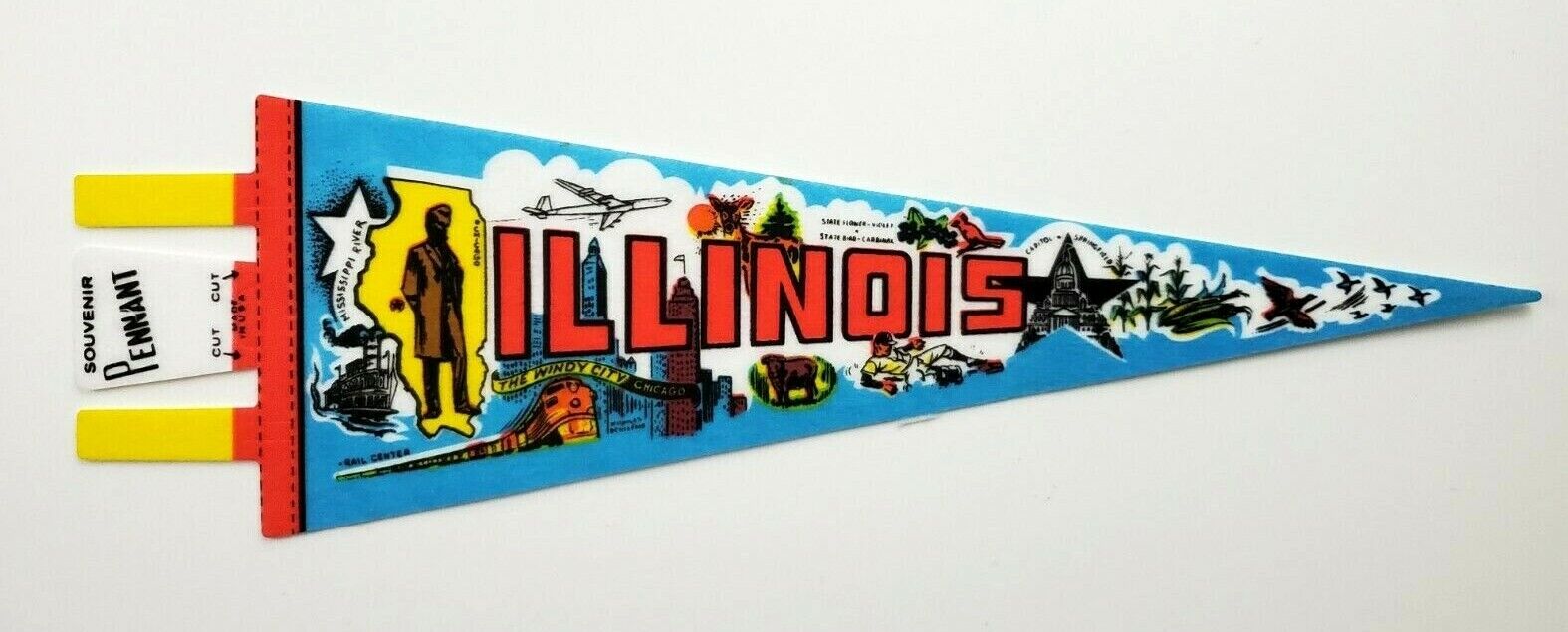 Illinois IL Cubs Lincoln Chicago Springfield Souvenir Pennant Flag Vtg Tourist Без бренда
