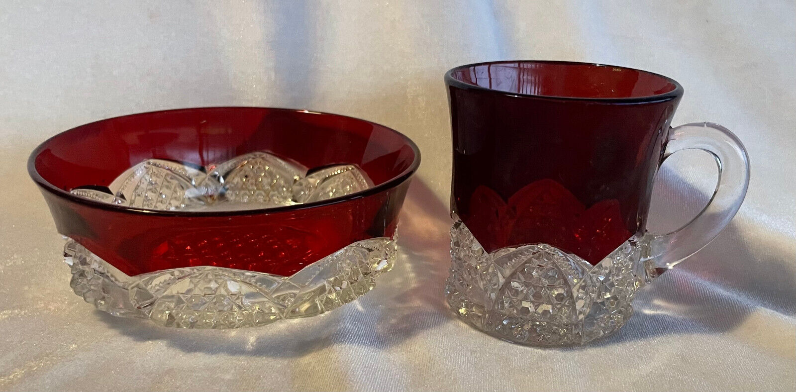 1900s EAPG Duncan Miller Button & Arches Ruby Flashed Mug and Bowl Set Без бренда - фотография #2