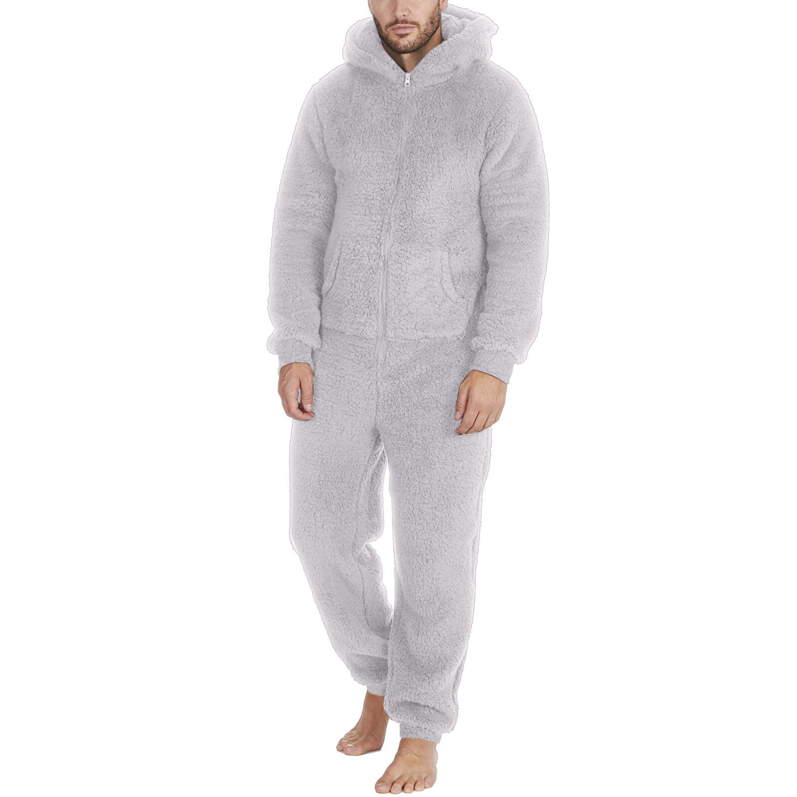 Men Artificial Wool Long Sleeve Pajamas Casual Jumpsuit Pants for Men Formal Unbranded Does Not Apply - фотография #9