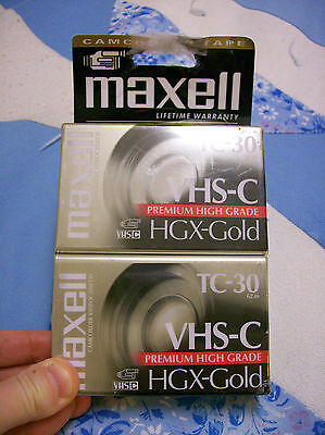 VHS-C TC-30 Tapes New Maxell HGX-GOLD Premium High Grade 2 Pack Camcorder Blank Maxell TC-30