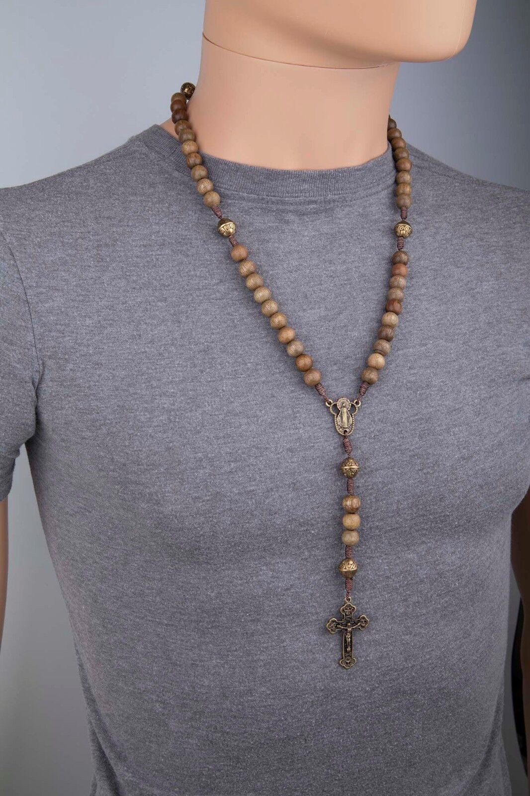 Catholic Rosary Beads Wood Strong Cord Miraculous Center Men Women Brown Iconeum - фотография #4