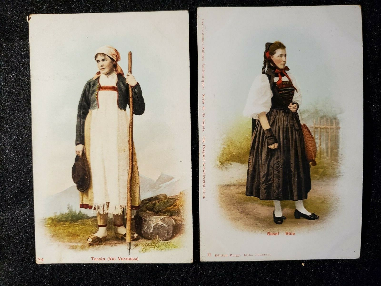 Costumes from Switzerland  Tessin & Basel Postcards (set of 2) Без бренда