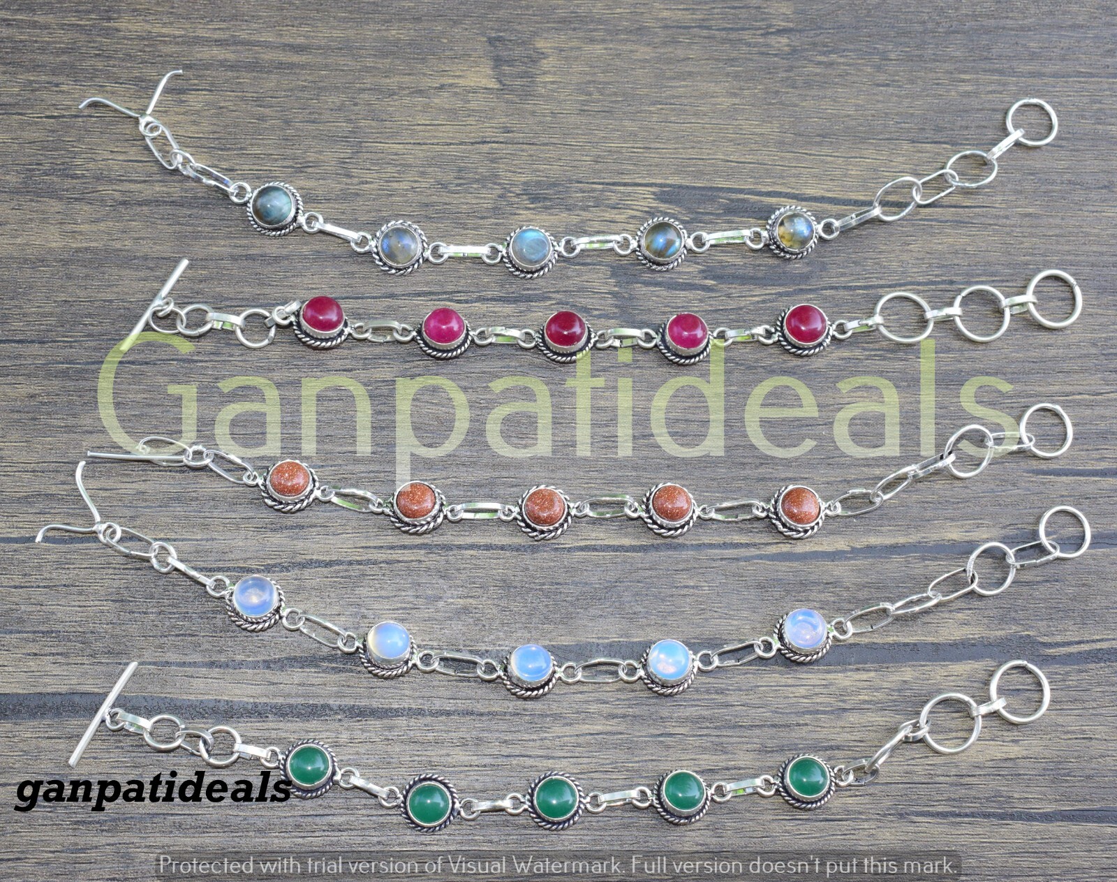 Opalite & Mix Gemstone Bracelet 5pcs Wholesale Lot 925 Silver Plated Lots Handmade