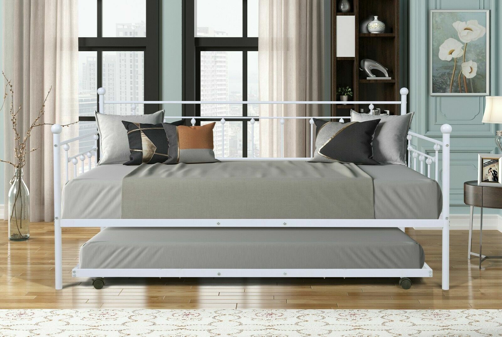 Metal Frame Daybed with Trundle Bedroom Furniture Space Saving For Kids Adults Fetines Does Not Apply - фотография #2