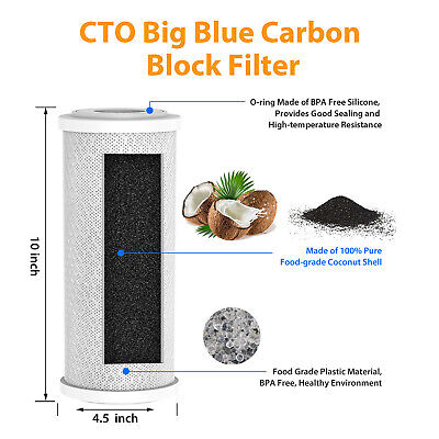 4 Pack 10" x 4.5" Whole House Carbon Block Water Filter Replacement Fit GXWH40L Membrane Solutions® CTO-F10B-5 - фотография #2