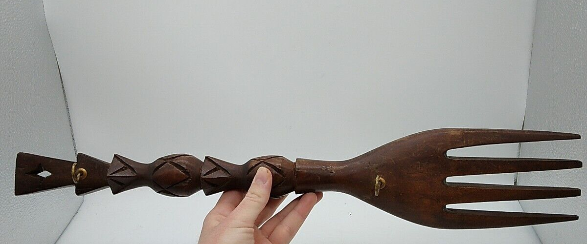Vintage Large Carved Wooden Fork & Spoon Wall Decor 20 1/2 Inch Wood Tiki Totem Без бренда - фотография #12
