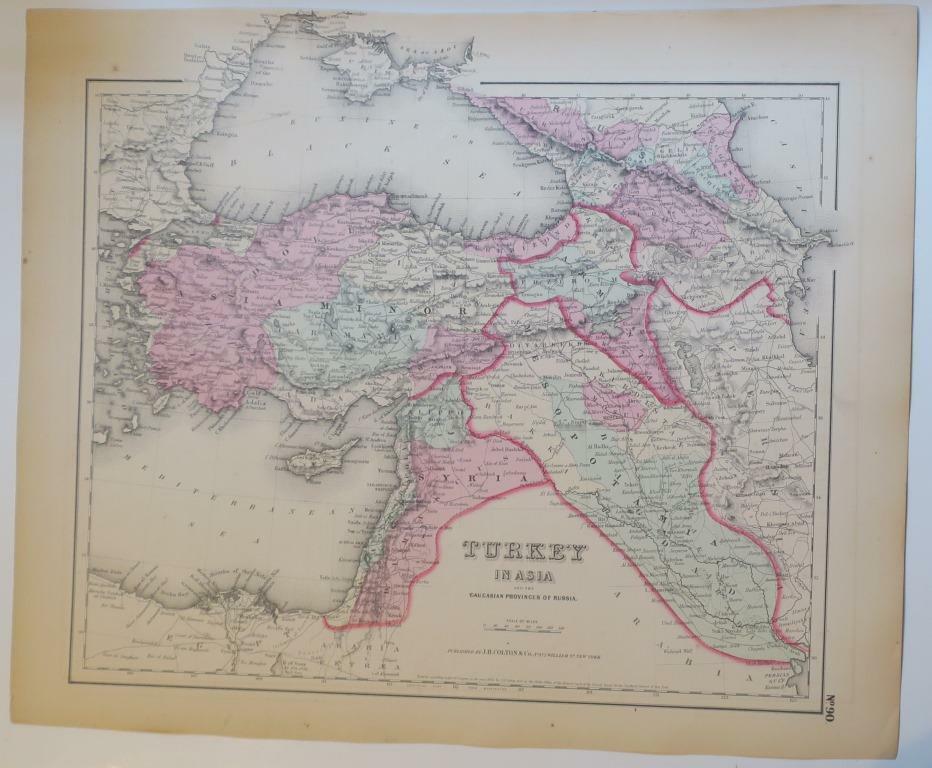 ORIGINL 2-sheet 1855 HAND-COLORED Colton Atlas MapS:TURKEY IN ASIA,EUROPE,SEAS Без бренда - фотография #8