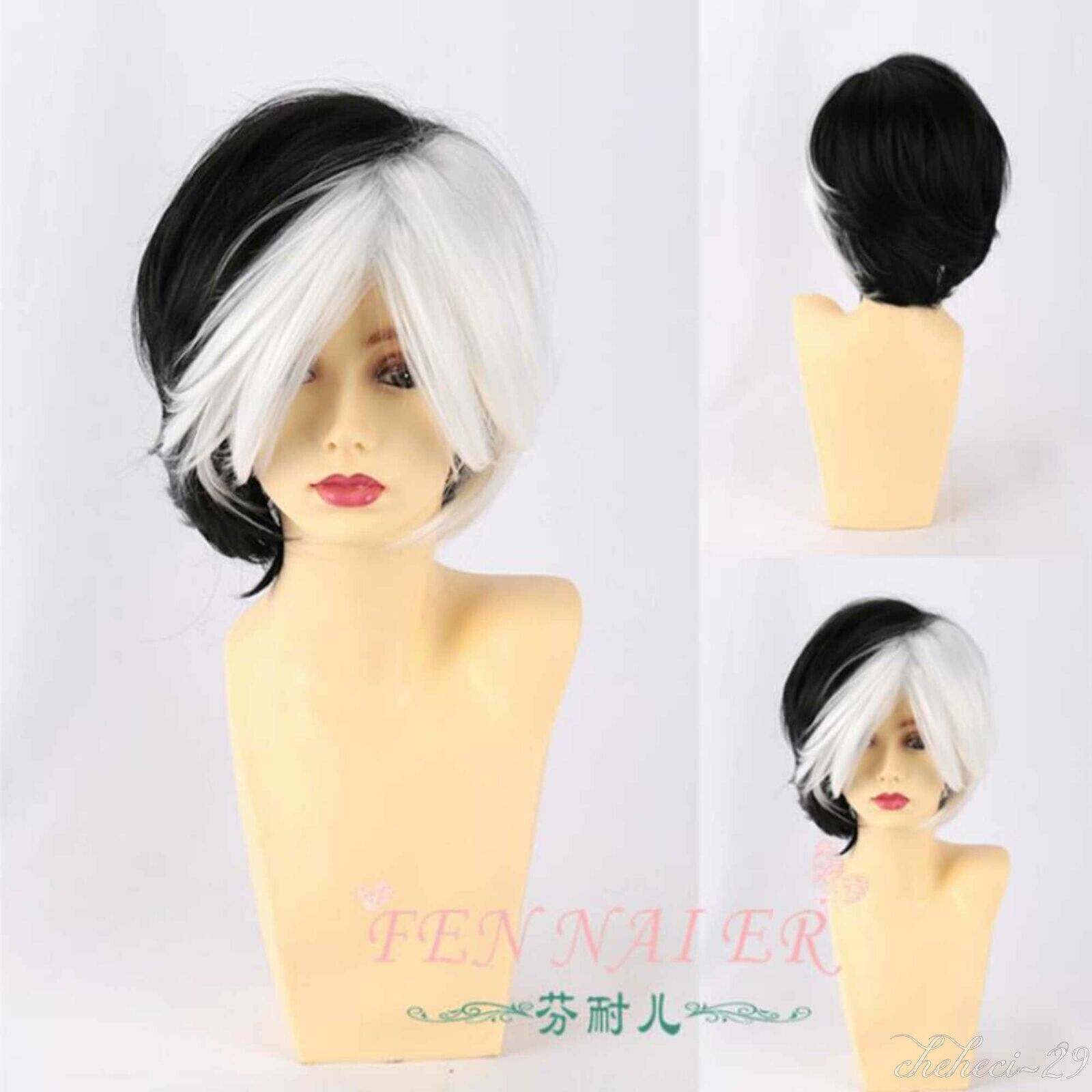 Mix black white Short straight middle parting hair cosplay wig hot wigs Unbranded 3