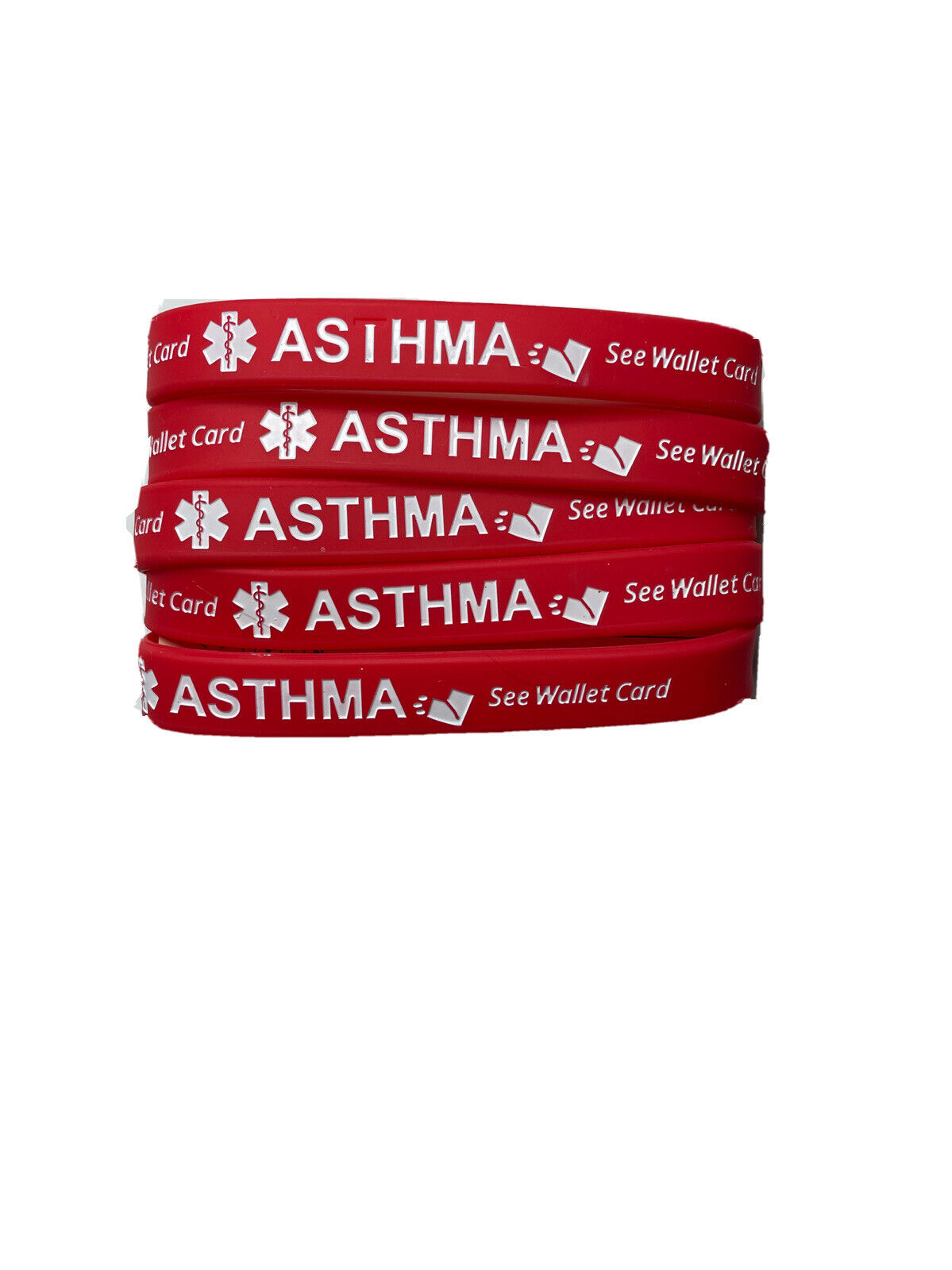 Asthma Alert Silicone Wristband Bracelets 5 Red Medical Condition with Info Card Warp united Does Not Apply