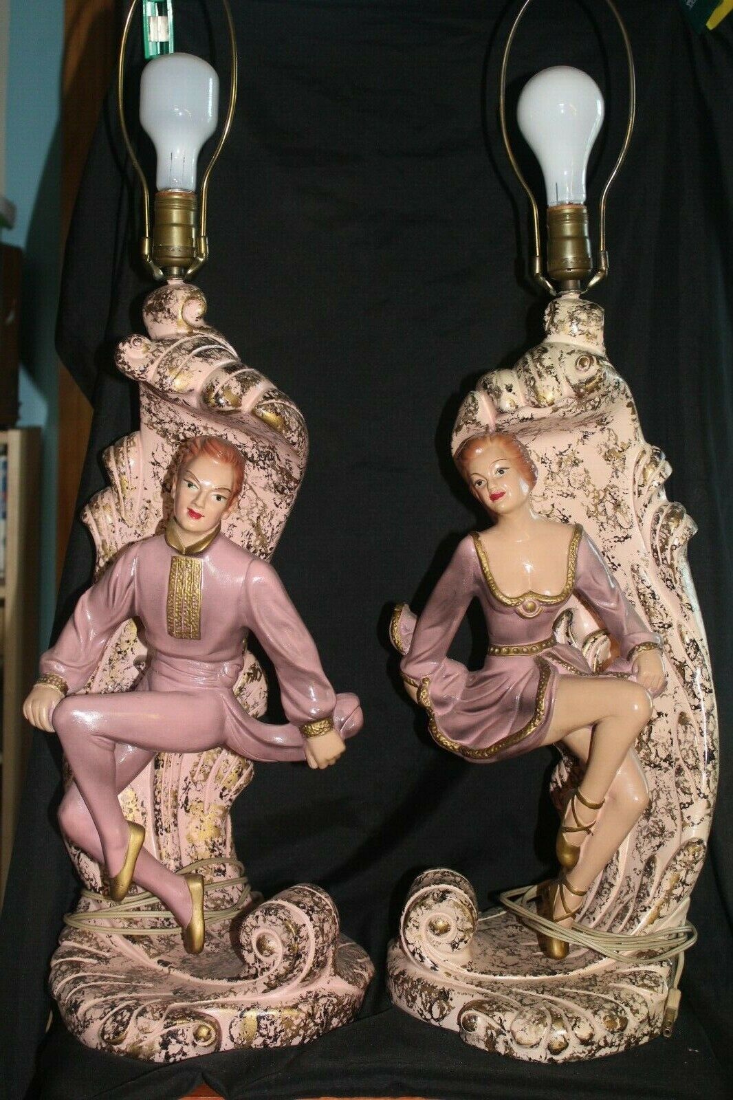 VINTAGE Mid-Century Continental Art Co. PAIR of Figure Lamps- Shades Included Century