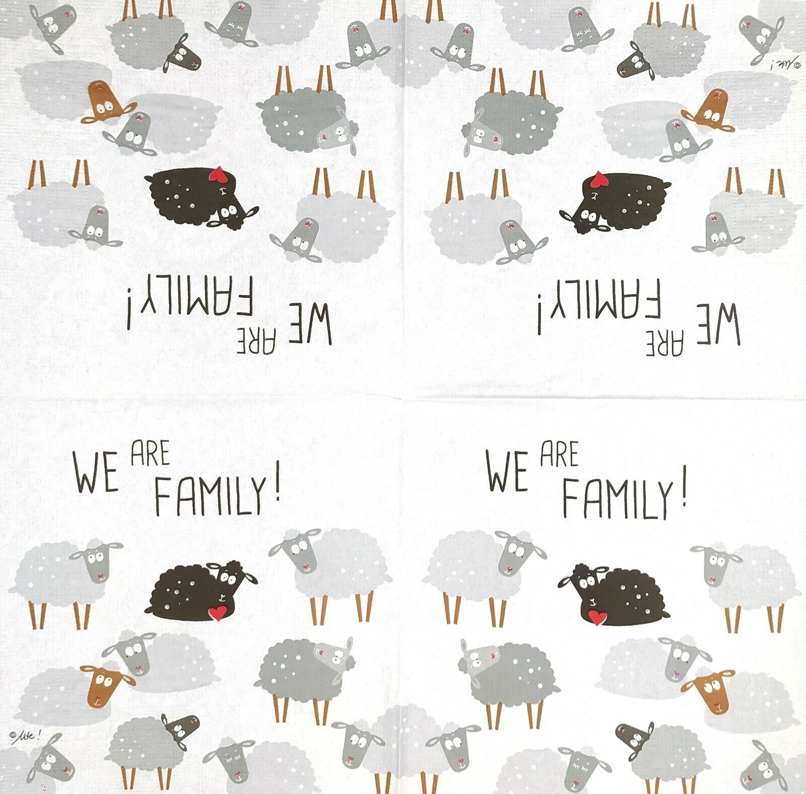 P828# 3 x Single Paper Napkins For Decoupage Black Gray Sheep Family Pattern PPD 1334421 - фотография #2