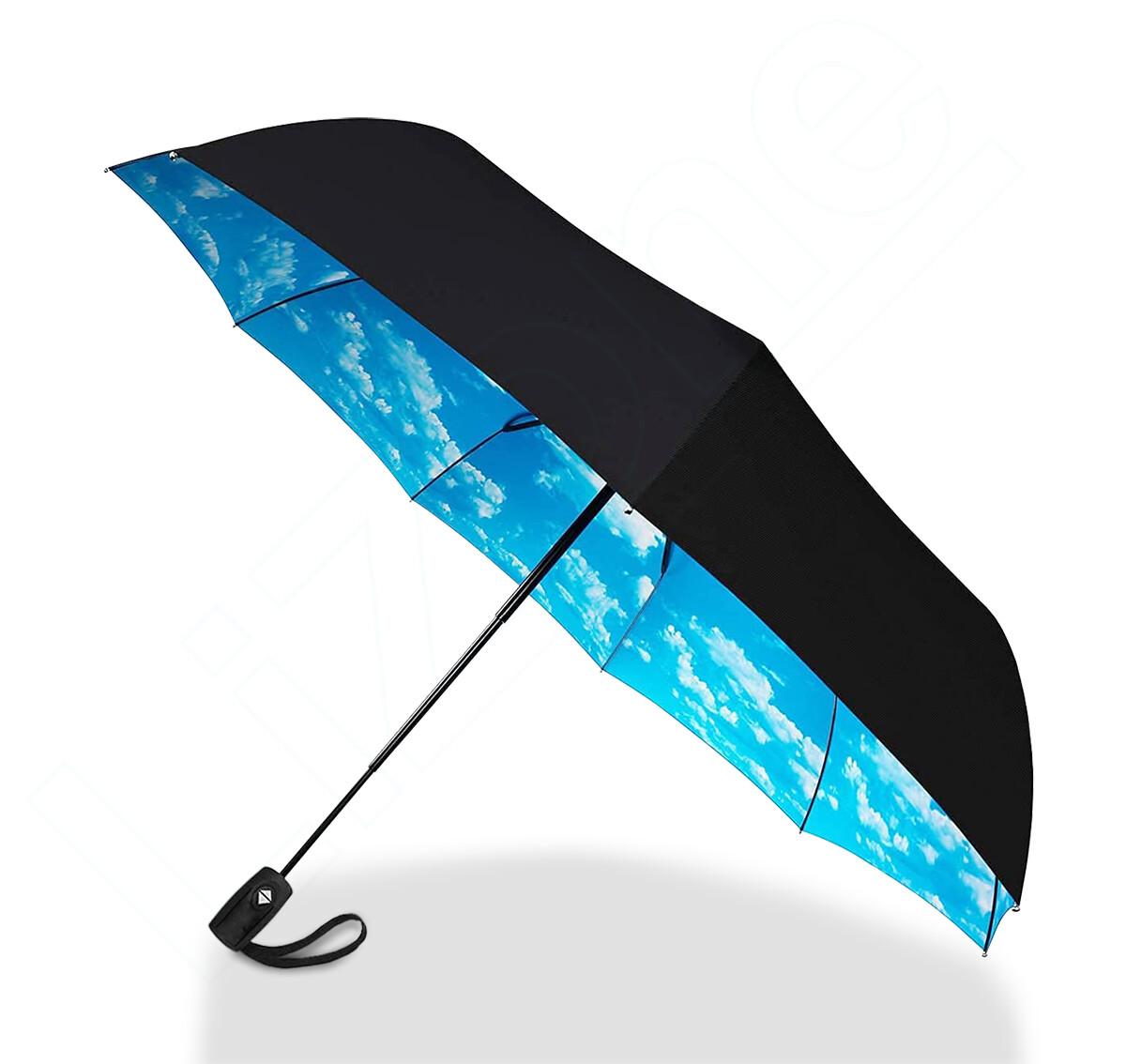 Automatic Black Umbrella Anti-UV Sun/Rain Windproof 3 Folding Compact Umbrella Lizone - фотография #7