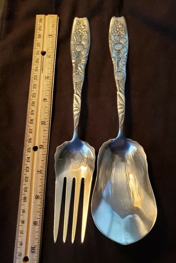 BERRY by WHITING Sterling Silver 2 Pc SALAD SERVING SET Blackberry B mono 9.5" Whiting Manufacturing Company