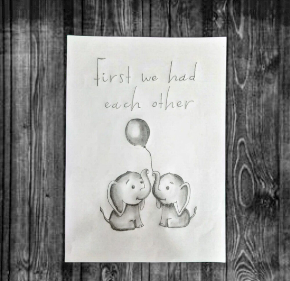 New Elephant Family, Pencil Art, Set Of 3 - Baby Room Wall Art Nursery Decor Elephant - фотография #2