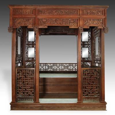 RARE ANTIQUE CHINESE WEDDING BED CARVED ROSEWOOD MIRROR FURNITURE CHINA 19TH C.  Без бренда