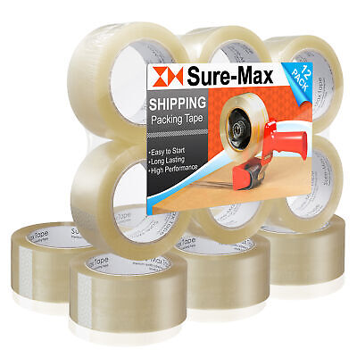 12 Rolls Carton Sealing Clear Packing Tape Box Shipping - 1.8 mil 2" x 110 Yards Sure-Max Does Not Apply