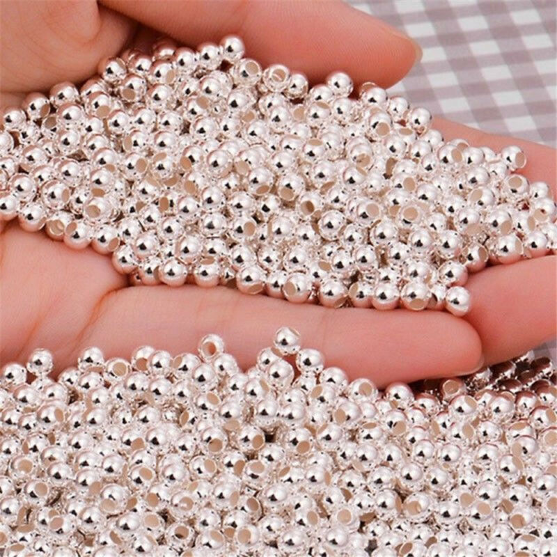 100PCS Genuine 925 Sterling Silver Round Ball Beads DIY Jewelry Making Findings  Yanqueens Does not apply