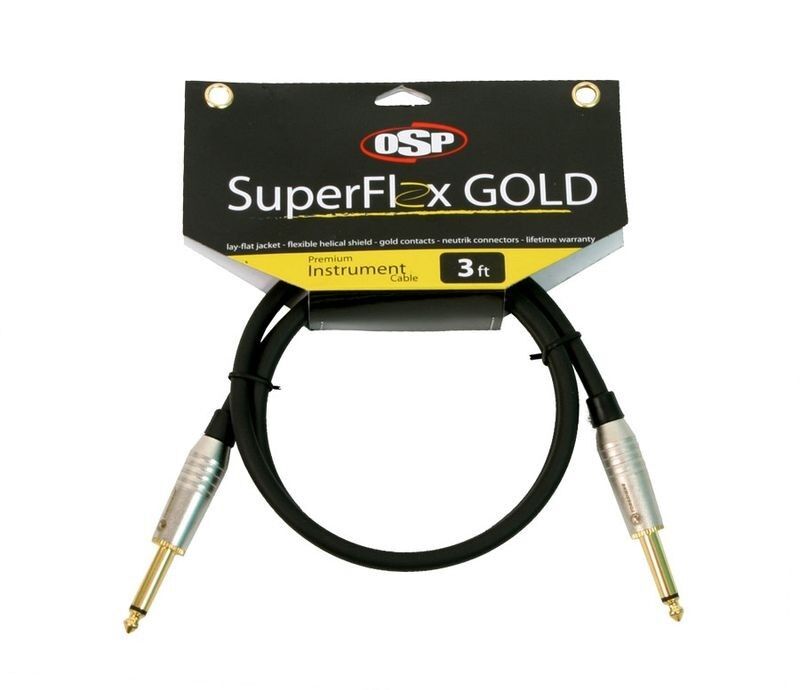 2 pk 3ft Instrument Guitar Patch Cord Cable 1/4"- Gold Contacts SuperFlex Gold  OSP SuperFlex Gold SFI-3SS-2pk - фотография #2