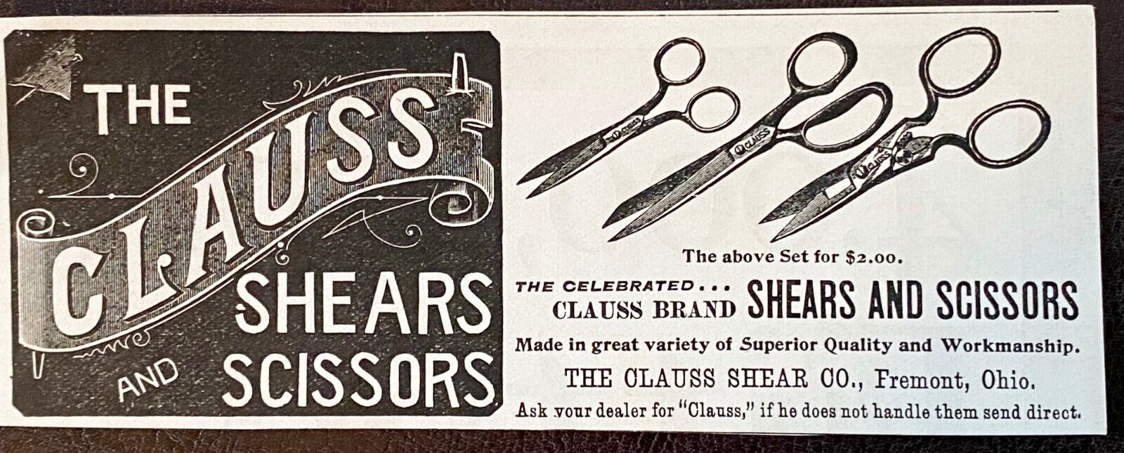 Antique 1890s CLAUSS SHEARS Vtg Sewing/Tailor Scissors Print Ad Lot~Fremont,Ohio Без бренда - фотография #5