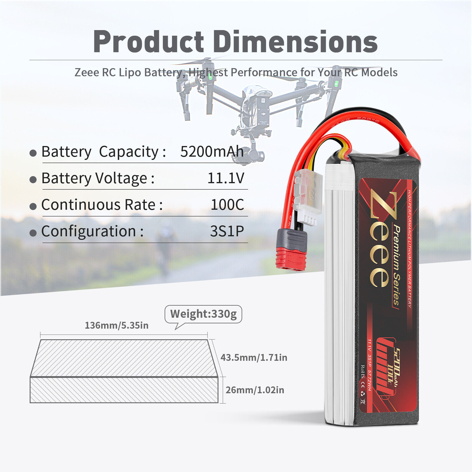 2x Zeee 3S LiPo Battery 11.1V 100C 5200mAh Deans for RC Car Helicopter Truck ZEEE Does Not Apply - фотография #3