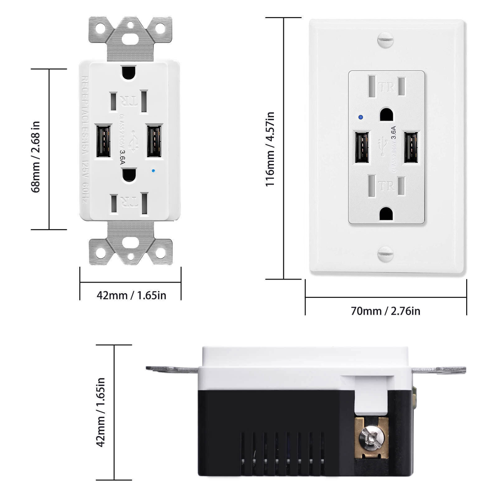 Electrical Outlets with USB Ports 3.6A Tamper-Resistant Receptacles Plug UL 10PK SMO Does not apply - фотография #10