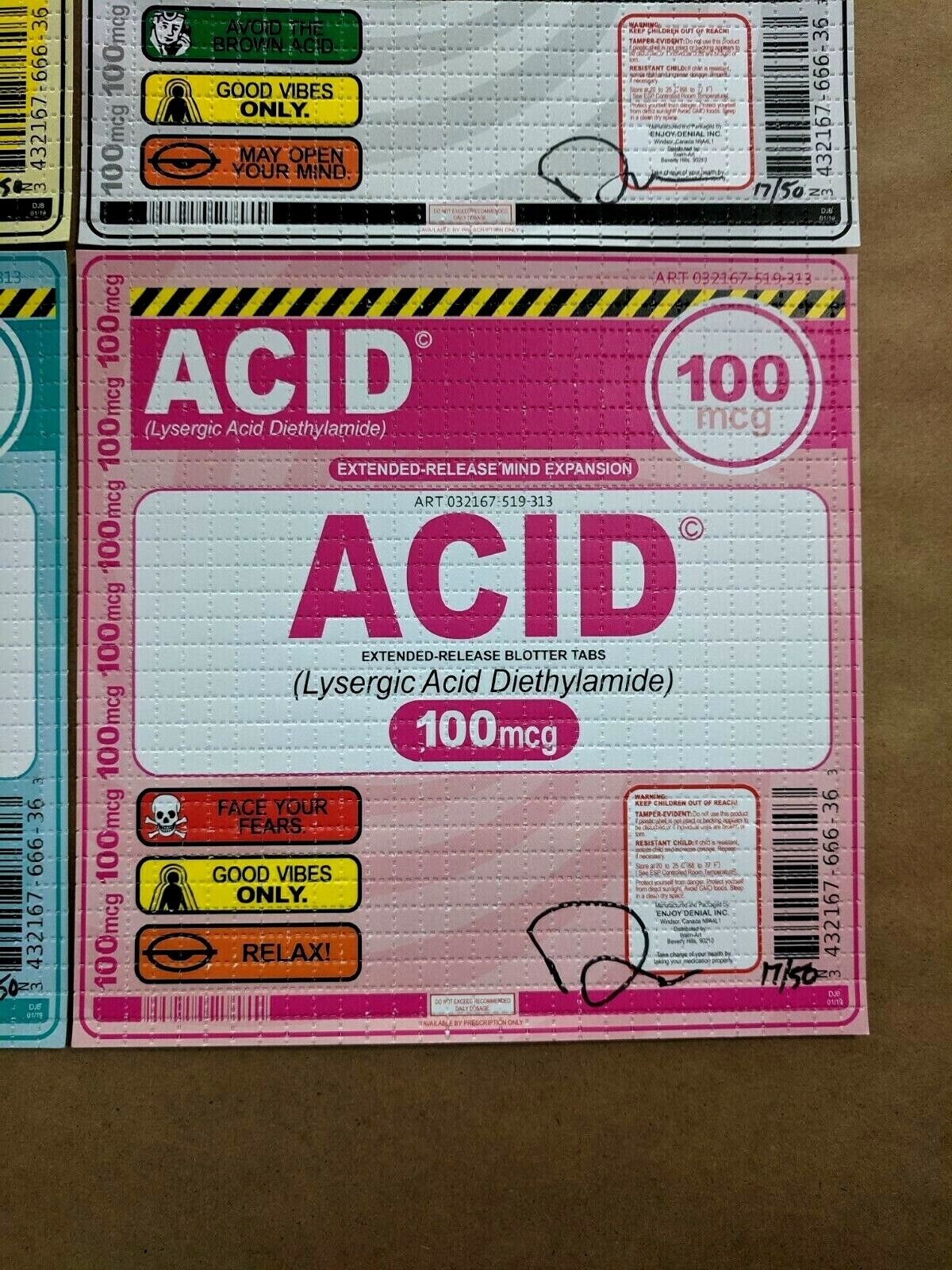 Denial Blotter Print 4 Pack Drugs Psychedelic LSD ACID 100mg Good Vibes Mimo Art Без бренда - фотография #4