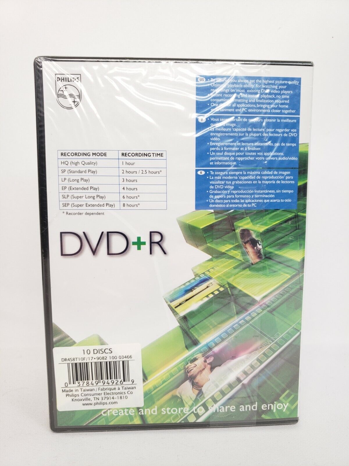 NEW SEALED PHILIPS  DVD + R 1-8x 10 Pack 4.7GB 120 Min  Philips DR4S8T10F - фотография #2