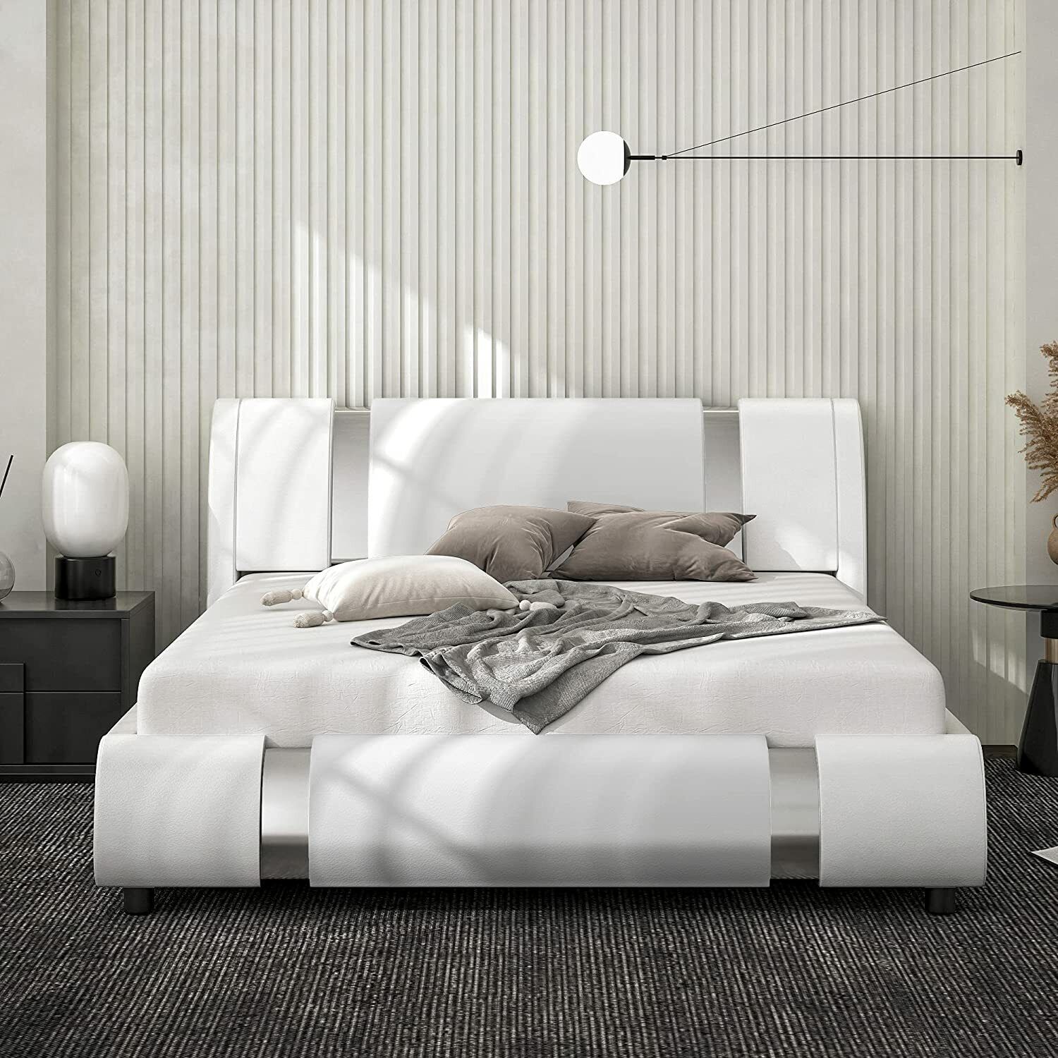 King Size Platform Bed Frame with Luxury Solid Faux Leather Upholstery, White unbrand XRCHX001