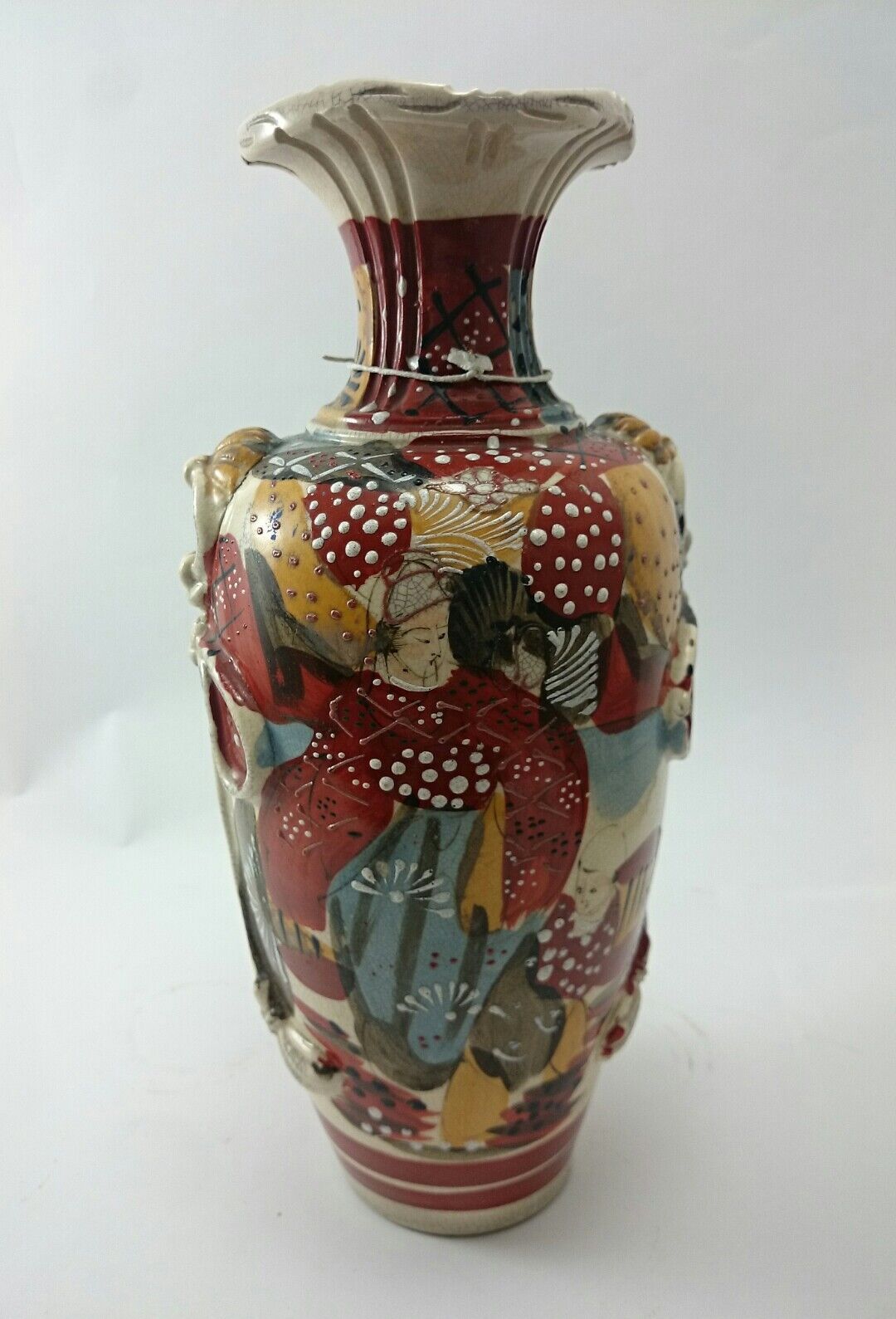 JAPANESE VASES Vintage Pair Ornate Asian Painted Craquelure Decor Pot ART  Без бренда - фотография #8