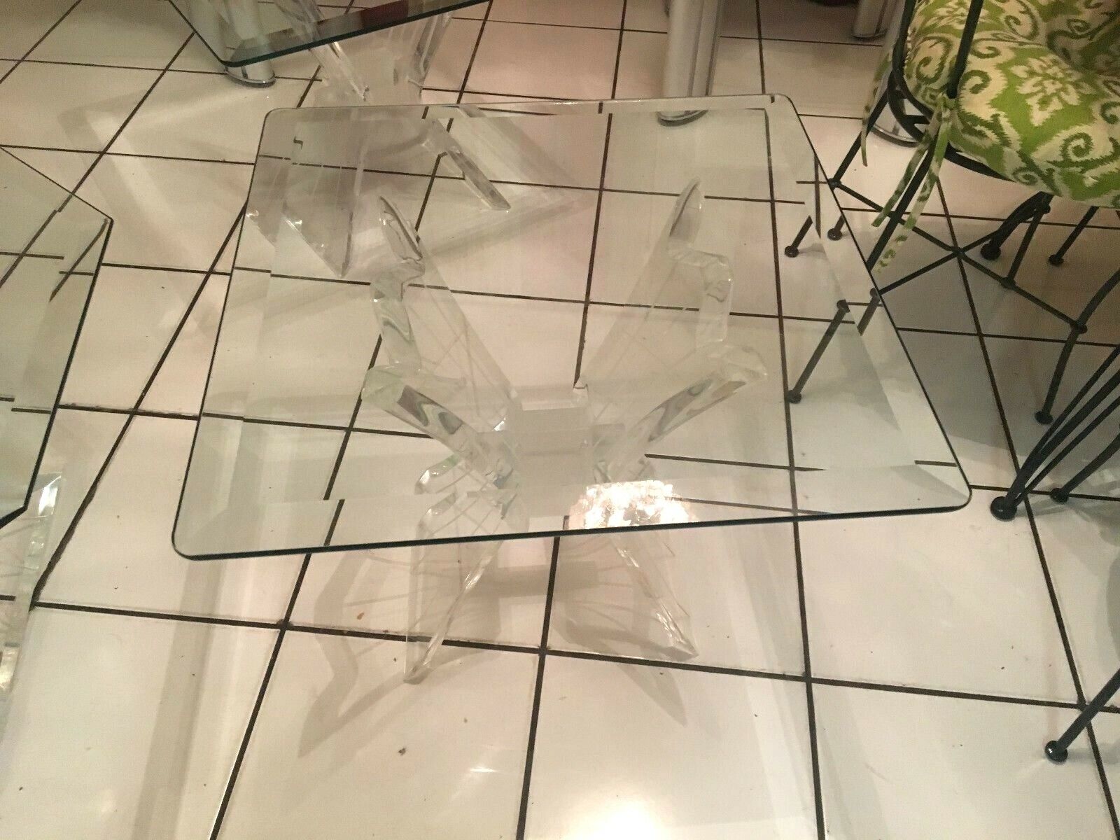 LUCITE/ACRYLIC HOLLYWOOD REGENCY BUTTERFLY WING GLASS - 3 TABLES TOTAL Без бренда - фотография #4