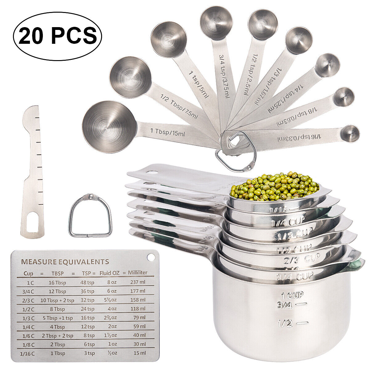 20PCS Measuring Cups Measuring Spoons Set Food-Grade Stainless Steel Measure Cup TQS Does not apply - фотография #10