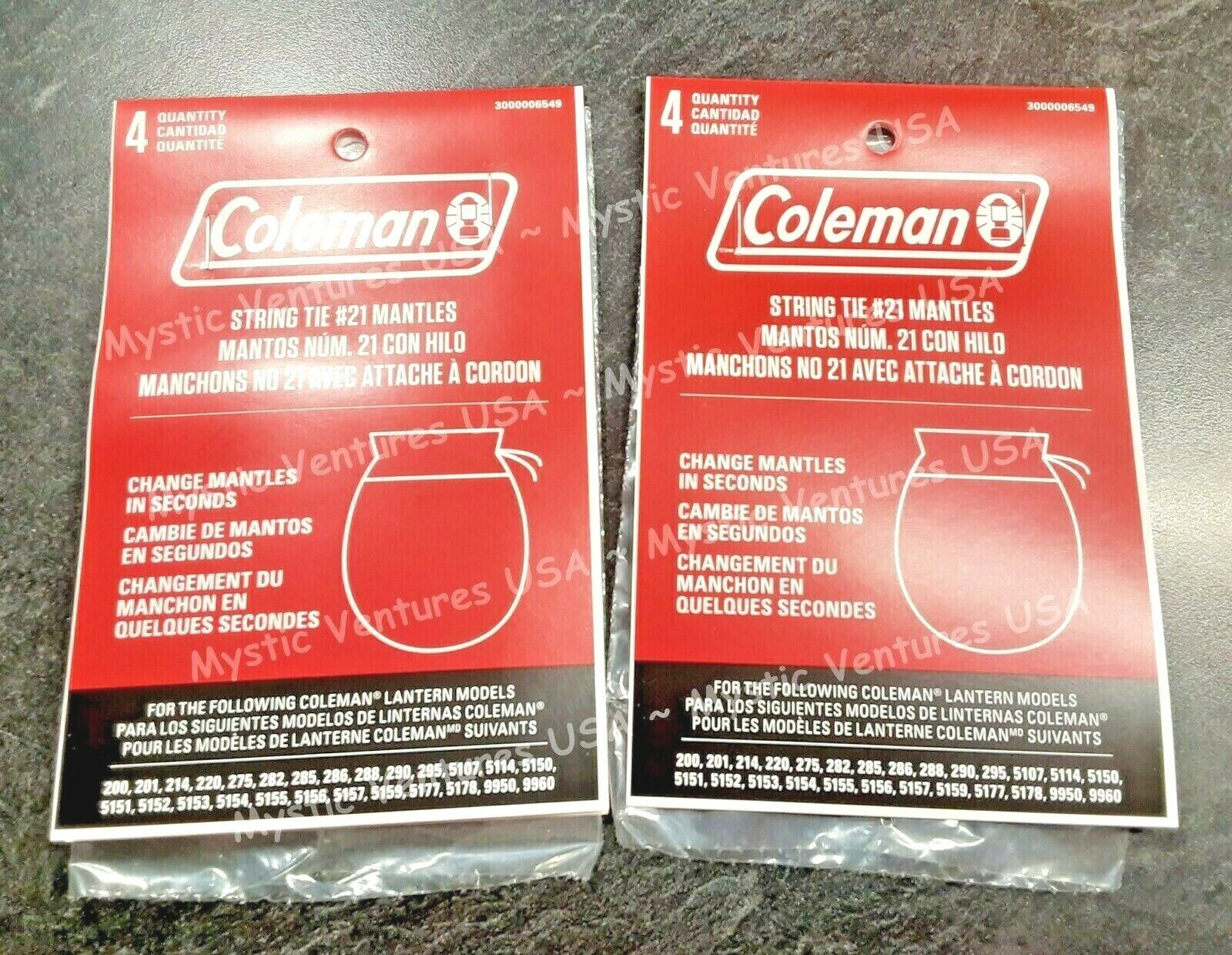 2pks 4 each (8 total) GENUINE #21 Coleman Lantern String Tie Mantles - Camping Coleman 3000004000