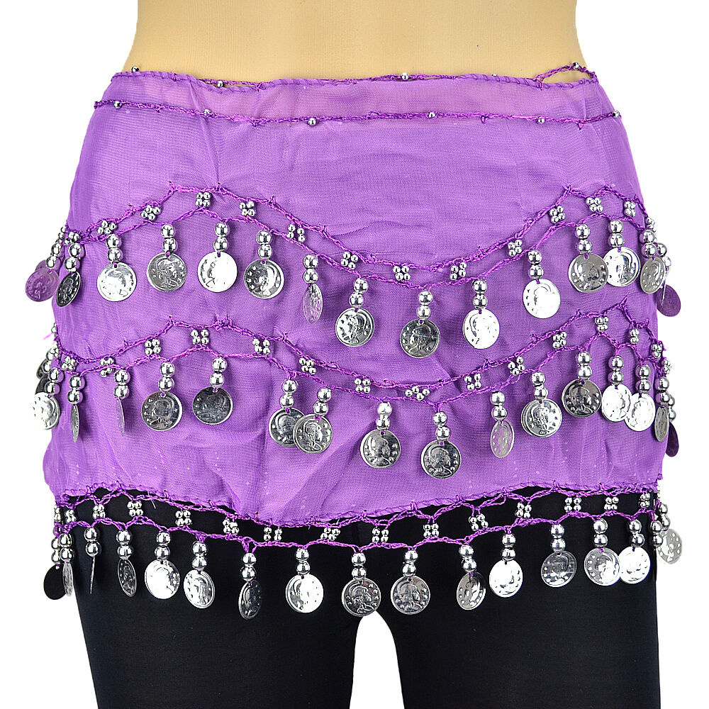 10 PCs Belly Dance Skirt Scarf Hip Wrap Belt Wholesale Low Price Chiffon Coins White Deer - фотография #12