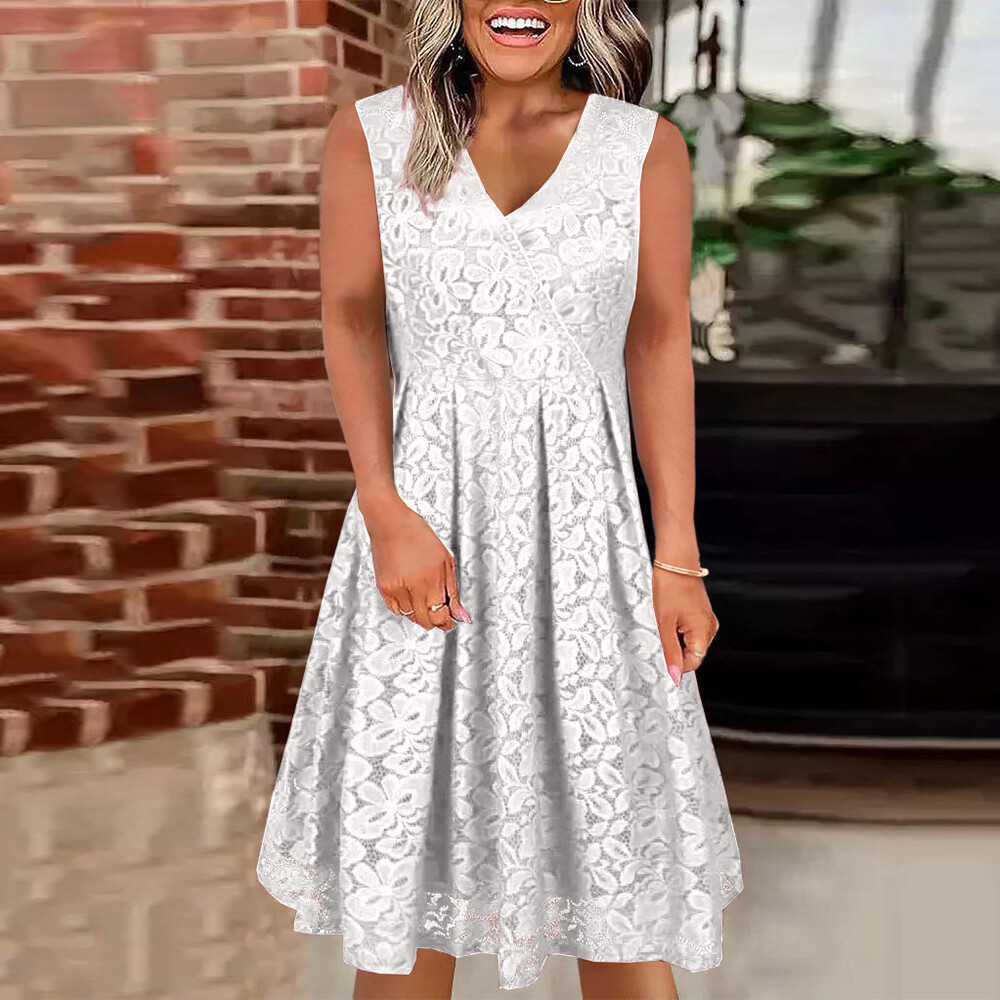 Women's Sexy V Neck Tank Midi Dress Lady Casual Lace Sleeveless Party Dresses US Unbranded Does Not Apply - фотография #5