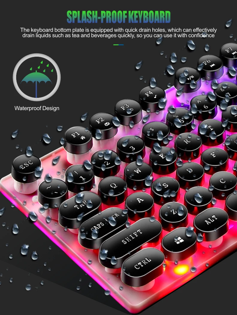 Gaming Keyboard and Mouse Set, Rainbow, Waterproof Keyboard, 1000 DPI Mouse Unbranded - фотография #4