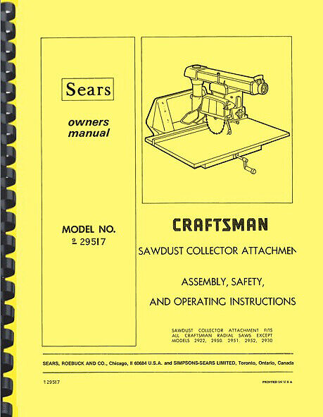 Sears Craftsman 9-29517 Sawdust Collector Attachment Instructions Manual  Manual 245679