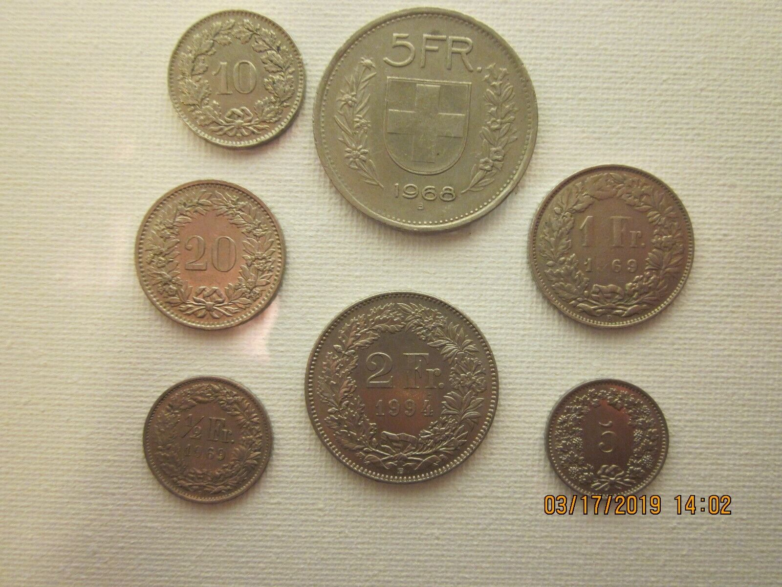  7 Swis Confoederatio Helvetica  coins ranging in date & Franc .  Great shape! Без бренда - фотография #2