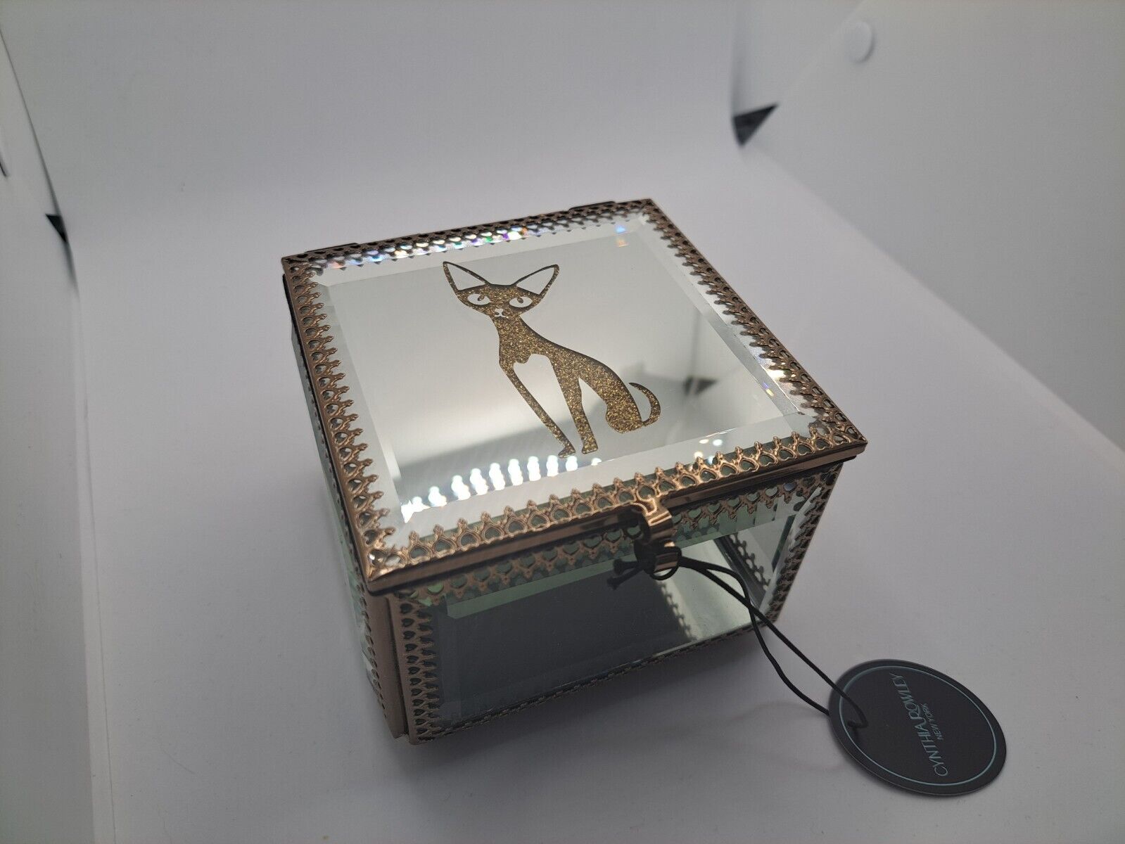 Cynthia Rowley New York Glass Siamese Cat Trinket Box Gold Trim Jewelry Box Без бренда - фотография #3