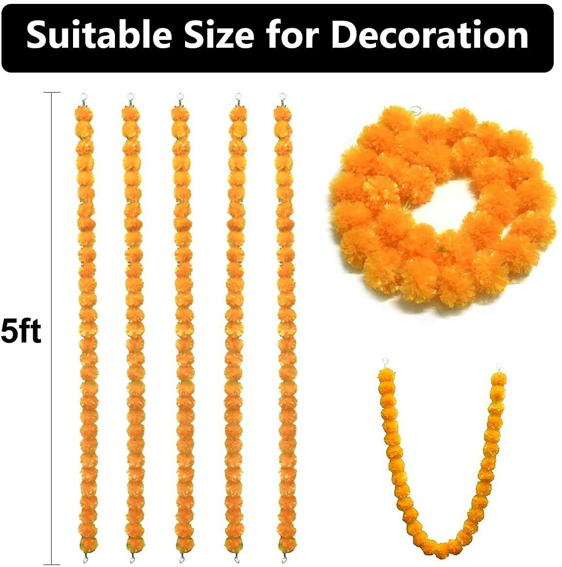 5Pack Marigold Garlands 5ft Artificial Marigold Flower Garland For Pooja/Puja TQS Does not apply - фотография #5