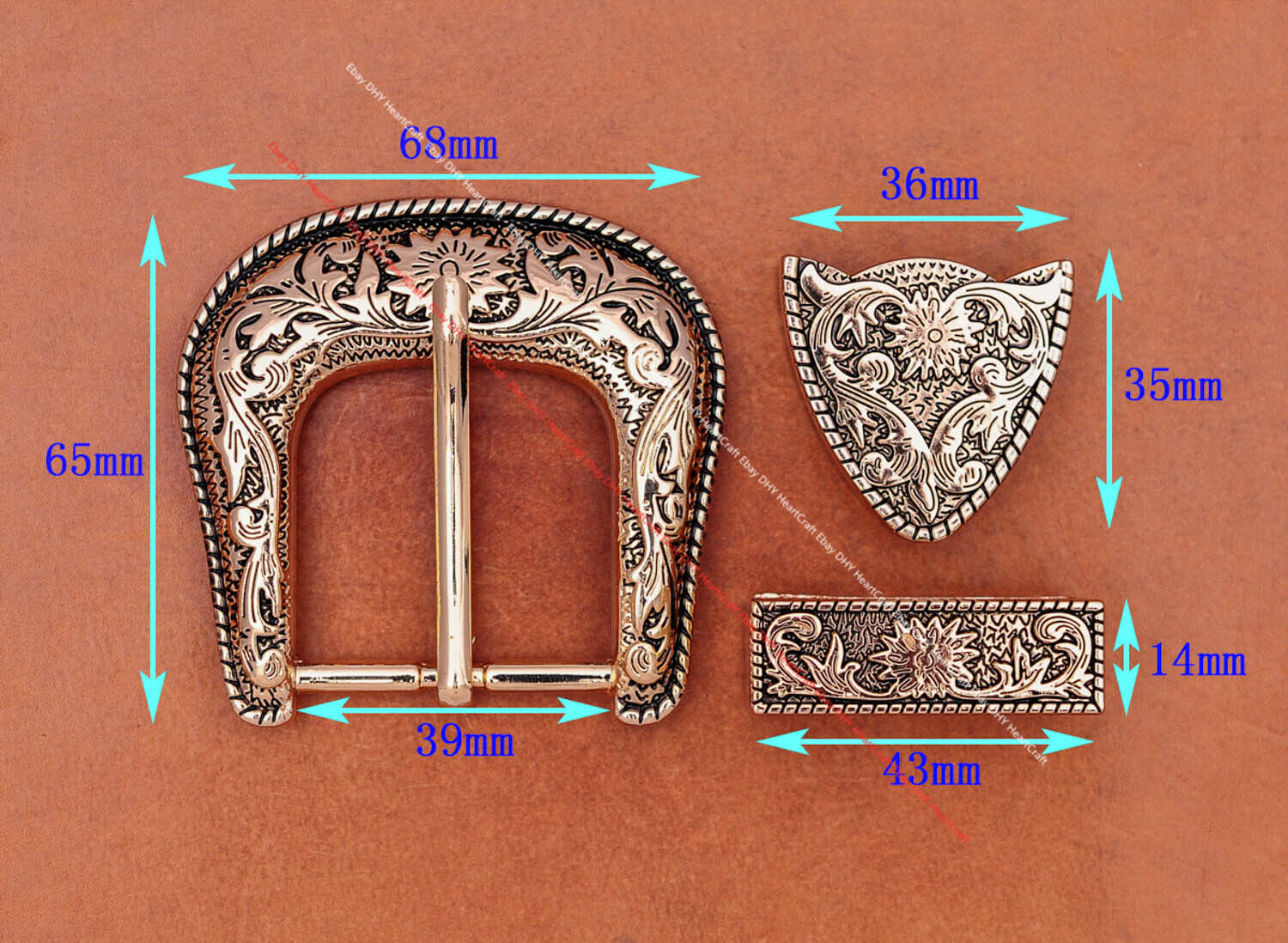 Heavy Gold Western Cowboy Belt Buckle 3 Piece Set Floral Carved Unisex 1-1/2" Unbranded Does not apply - фотография #10